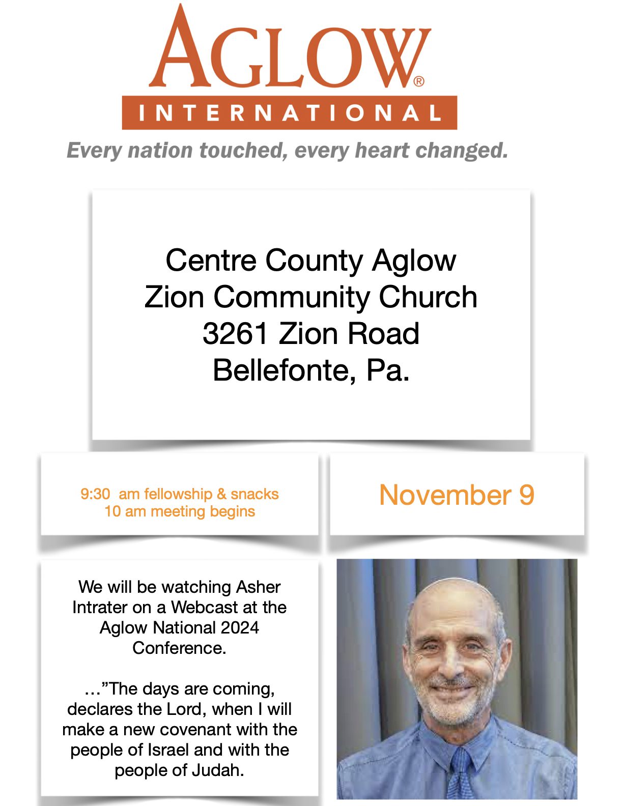 Centre County Aglow will Livestream the National Aglow 2024 Conference with Asher Intrater