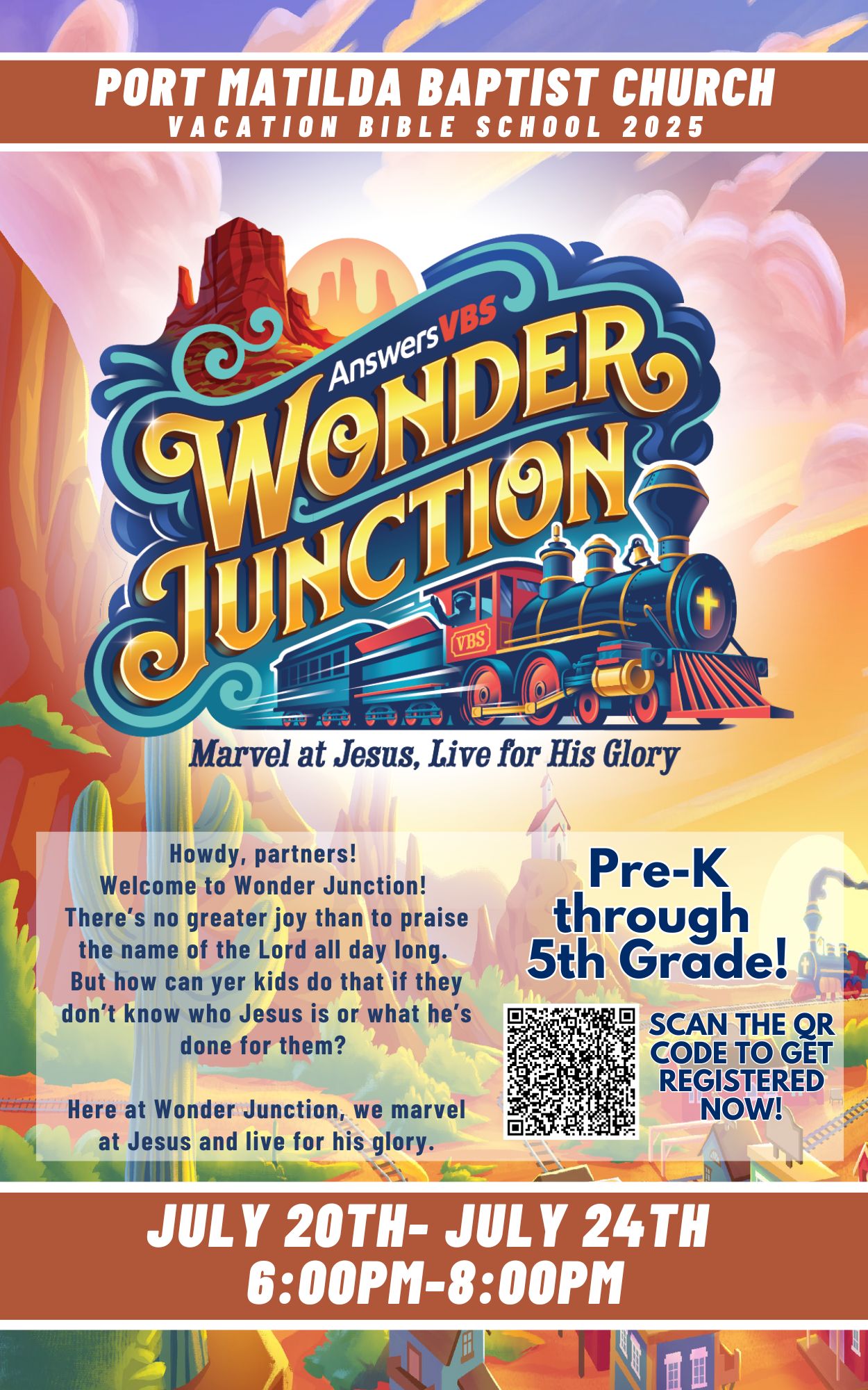 Port Matilda Baptist Church Presents: VBS 2025 – Wonder Junction