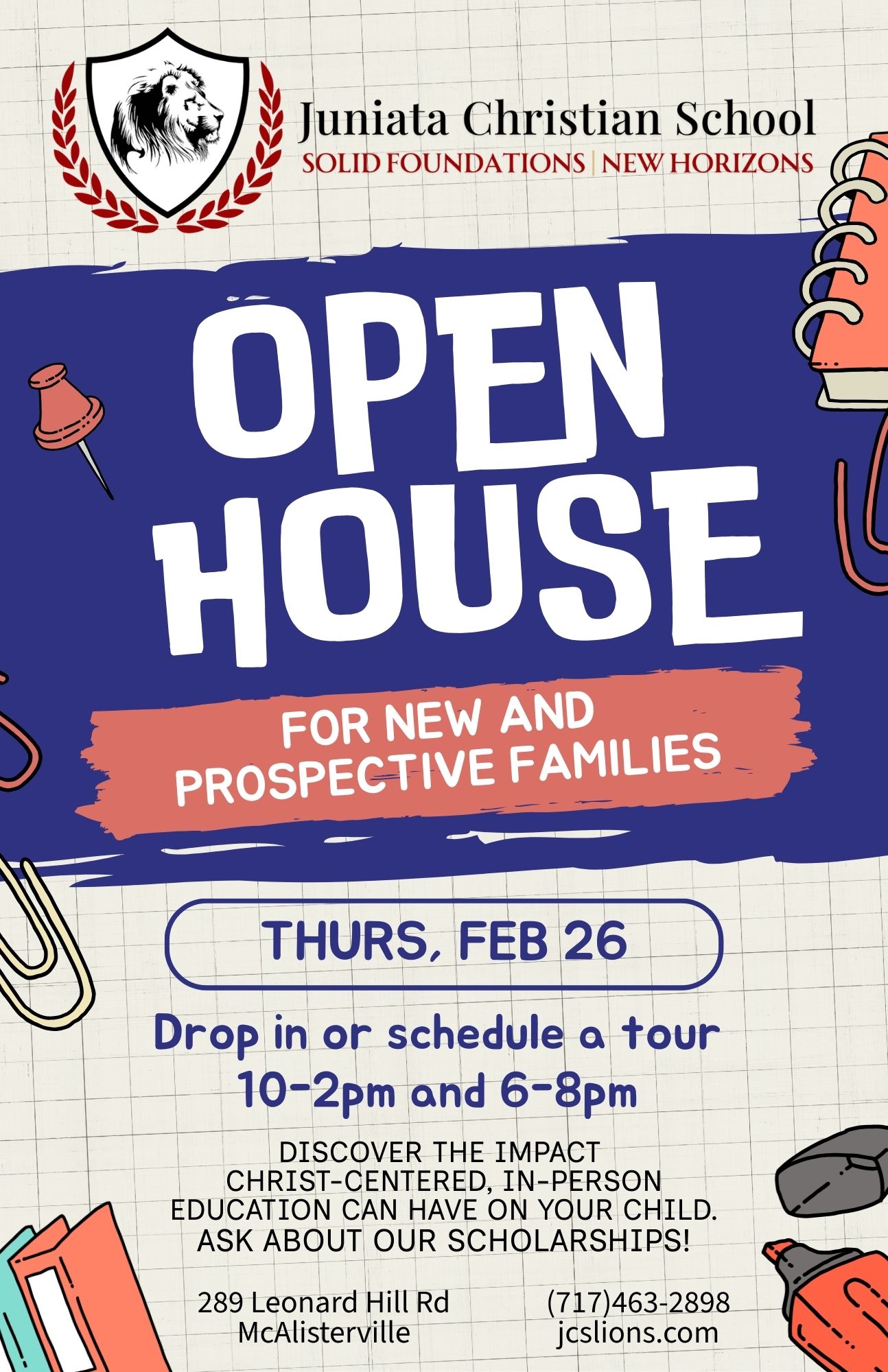 Juniata Christian School Open House for New and Prospective Families