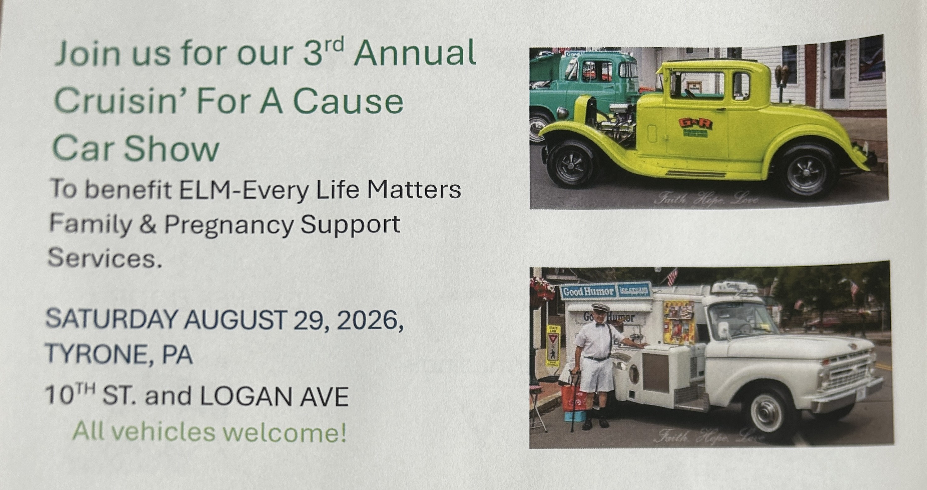 Cruisin’ for a Cause Car Show to benefit ELM Tyrone
